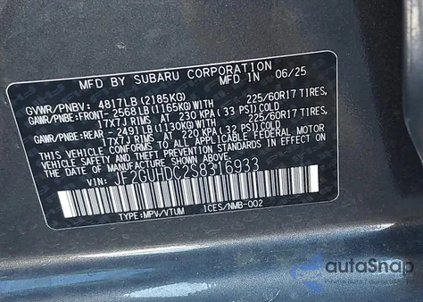 2025 Subaru Crosstrek Premium z USA, uszkodzony, nr VIN JF2GUHDC2S8316933